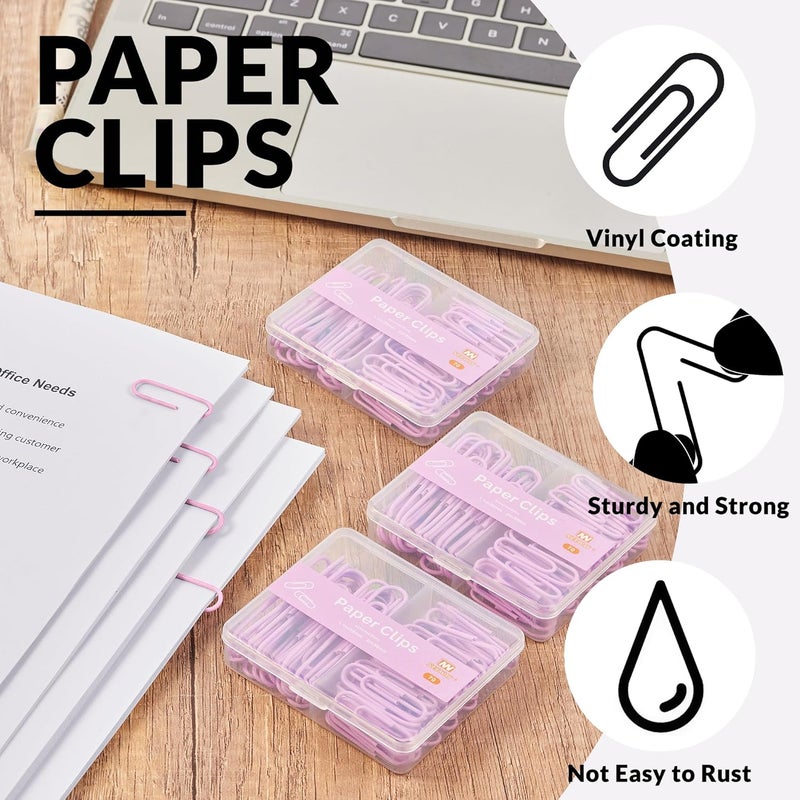 NEEWAY Colorful Paper Clips Assorted Sizes, Small and Large Paperclips, 210 Count, 3 Pack of 70 (Light Purple) - Image 4